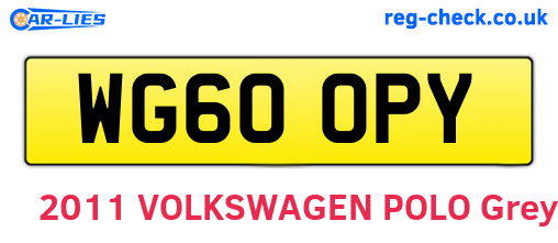 WG60OPY are the vehicle registration plates.