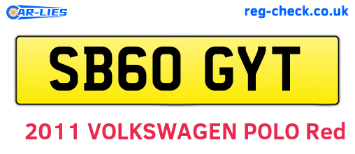 SB60GYT are the vehicle registration plates.