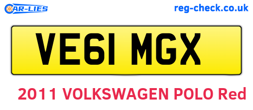 VE61MGX are the vehicle registration plates.
