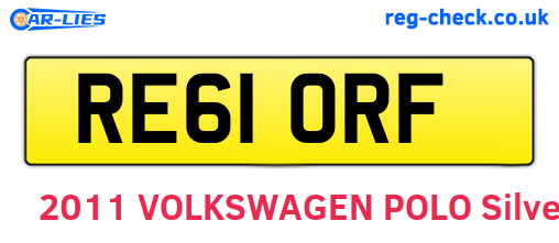 RE61ORF are the vehicle registration plates.