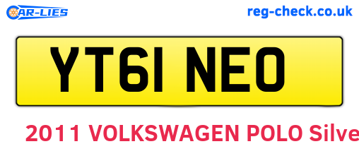 YT61NEO are the vehicle registration plates.