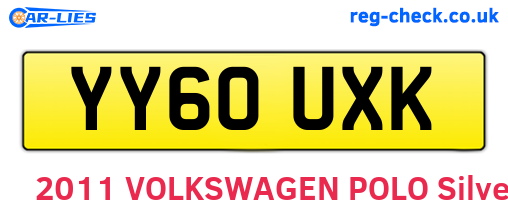 YY60UXK are the vehicle registration plates.