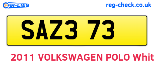 SAZ373 are the vehicle registration plates.
