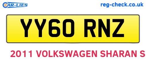 YY60RNZ are the vehicle registration plates.