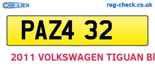 PAZ432 are the vehicle registration plates.