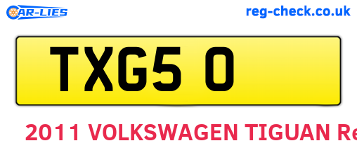 TXG50 are the vehicle registration plates.