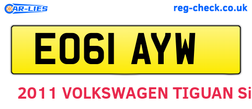 EO61AYW are the vehicle registration plates.