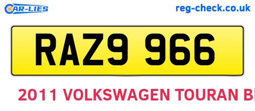 RAZ9966 are the vehicle registration plates.