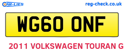 WG60ONF are the vehicle registration plates.