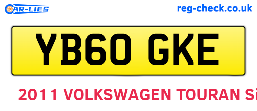 YB60GKE are the vehicle registration plates.