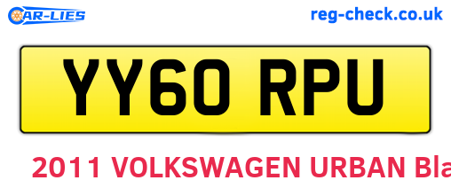 YY60RPU are the vehicle registration plates.