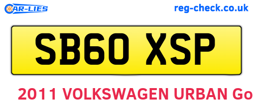 SB60XSP are the vehicle registration plates.