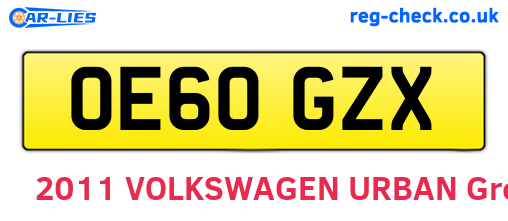 OE60GZX are the vehicle registration plates.