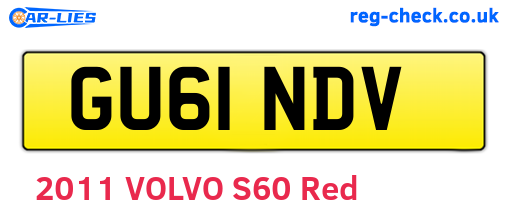 GU61NDV are the vehicle registration plates.