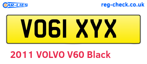 VO61XYX are the vehicle registration plates.