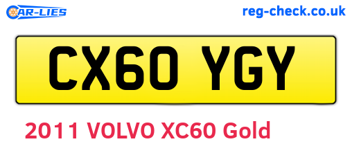 CX60YGY are the vehicle registration plates.