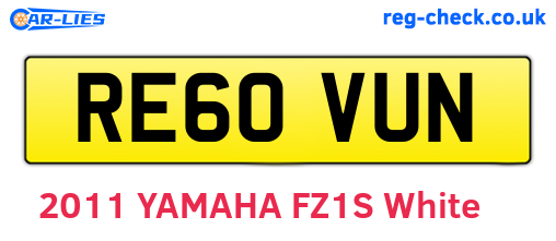 RE60VUN are the vehicle registration plates.