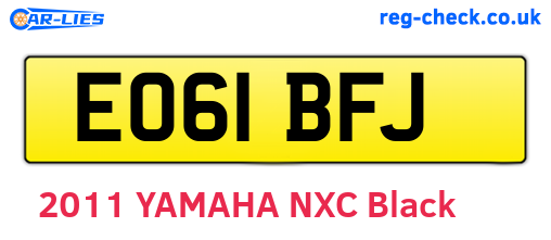 EO61BFJ are the vehicle registration plates.