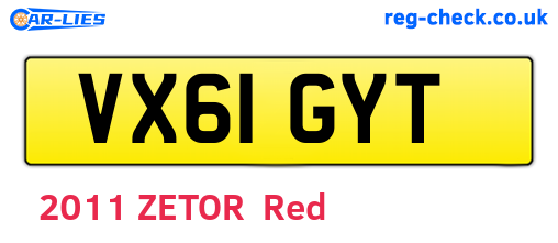 VX61GYT are the vehicle registration plates.
