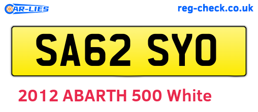 SA62SYO are the vehicle registration plates.