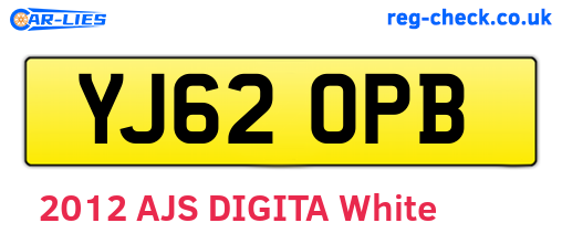 YJ62OPB are the vehicle registration plates.