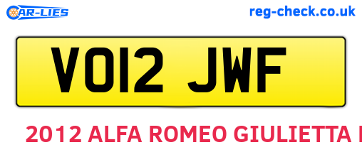 VO12JWF are the vehicle registration plates.