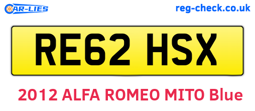 RE62HSX are the vehicle registration plates.