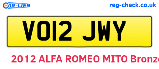 VO12JWY are the vehicle registration plates.