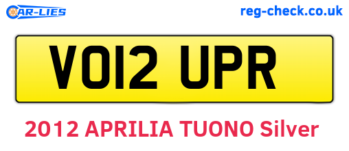 VO12UPR are the vehicle registration plates.