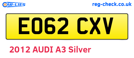 EO62CXV are the vehicle registration plates.