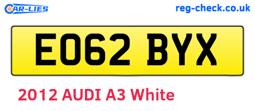 EO62BYX are the vehicle registration plates.