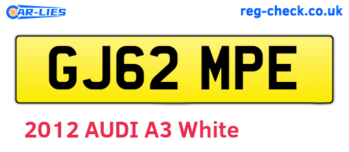GJ62MPE are the vehicle registration plates.