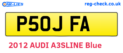 P50JFA are the vehicle registration plates.