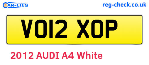 VO12XOP are the vehicle registration plates.