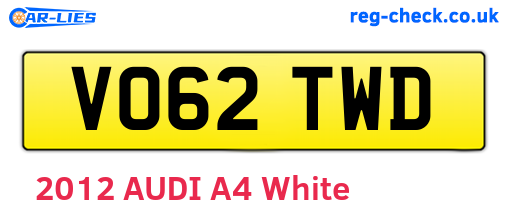 VO62TWD are the vehicle registration plates.