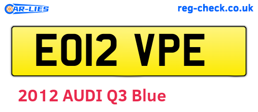 EO12VPE are the vehicle registration plates.