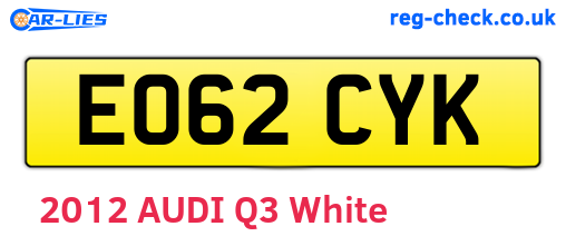 EO62CYK are the vehicle registration plates.