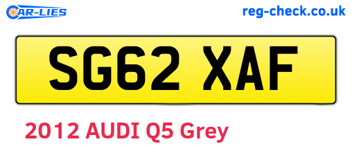 SG62XAF are the vehicle registration plates.