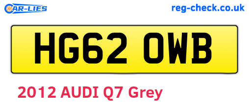 HG62OWB are the vehicle registration plates.