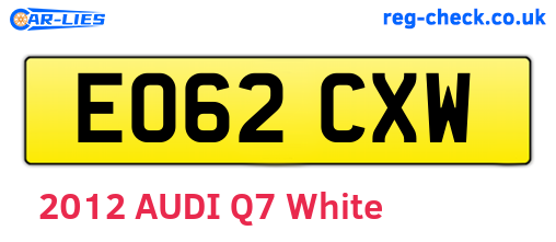 EO62CXW are the vehicle registration plates.