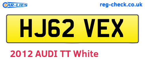 HJ62VEX are the vehicle registration plates.