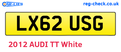 LX62USG are the vehicle registration plates.
