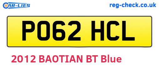 PO62HCL are the vehicle registration plates.