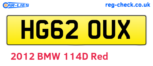 HG62OUX are the vehicle registration plates.