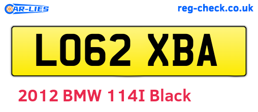 LO62XBA are the vehicle registration plates.