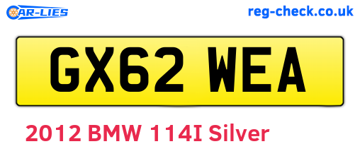 GX62WEA are the vehicle registration plates.
