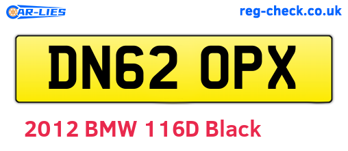 DN62OPX are the vehicle registration plates.