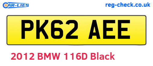 PK62AEE are the vehicle registration plates.