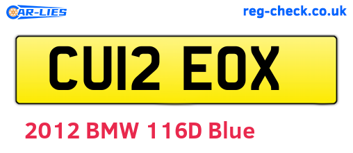 CU12EOX are the vehicle registration plates.