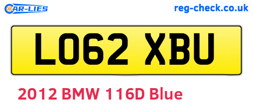 LO62XBU are the vehicle registration plates.